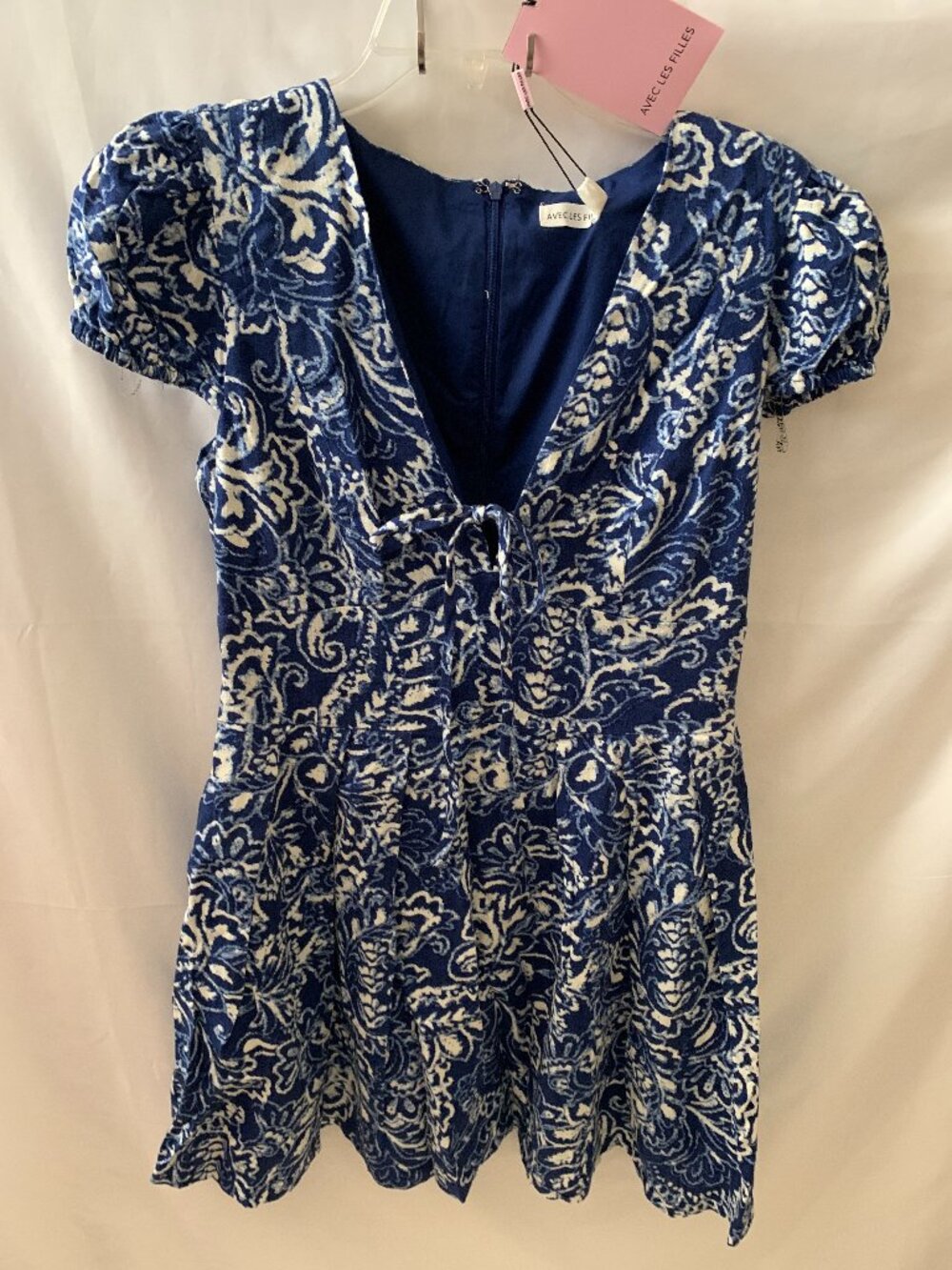 AVEC LES FILLES Paisley Mini Dress in Navy/White Sz 8